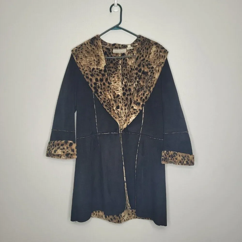 Vintage y2k black brown animal print quirky grunge chic clasp front jacket med